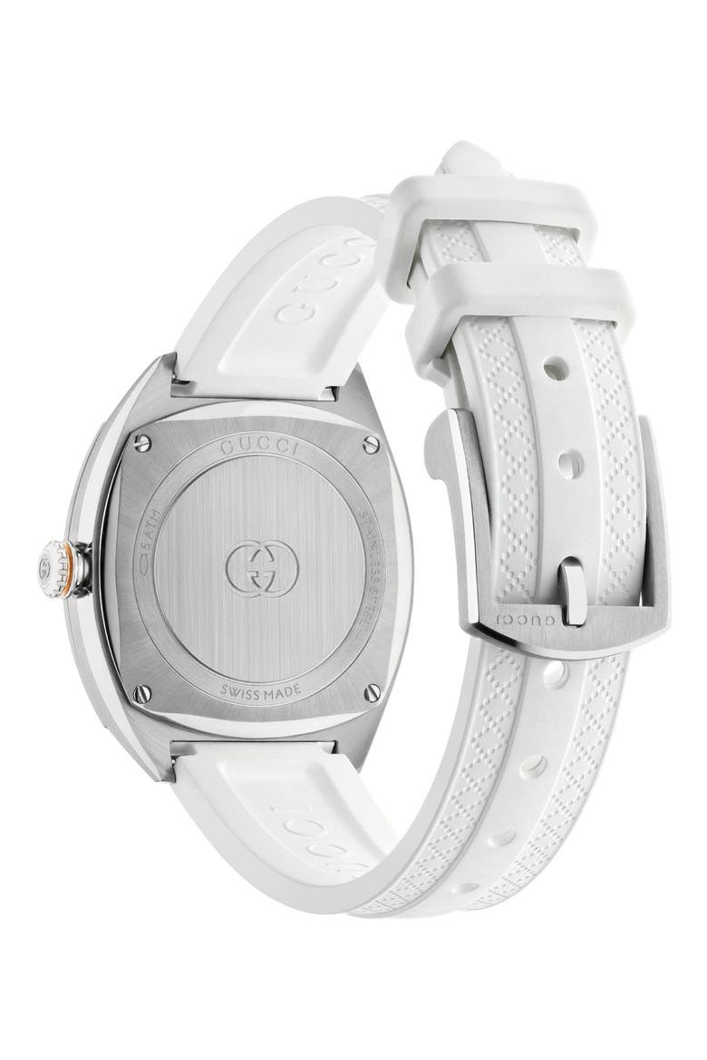 Interlocking G Diamond Rubber Strap Watch, 29mm, Alternate, color, WHITE