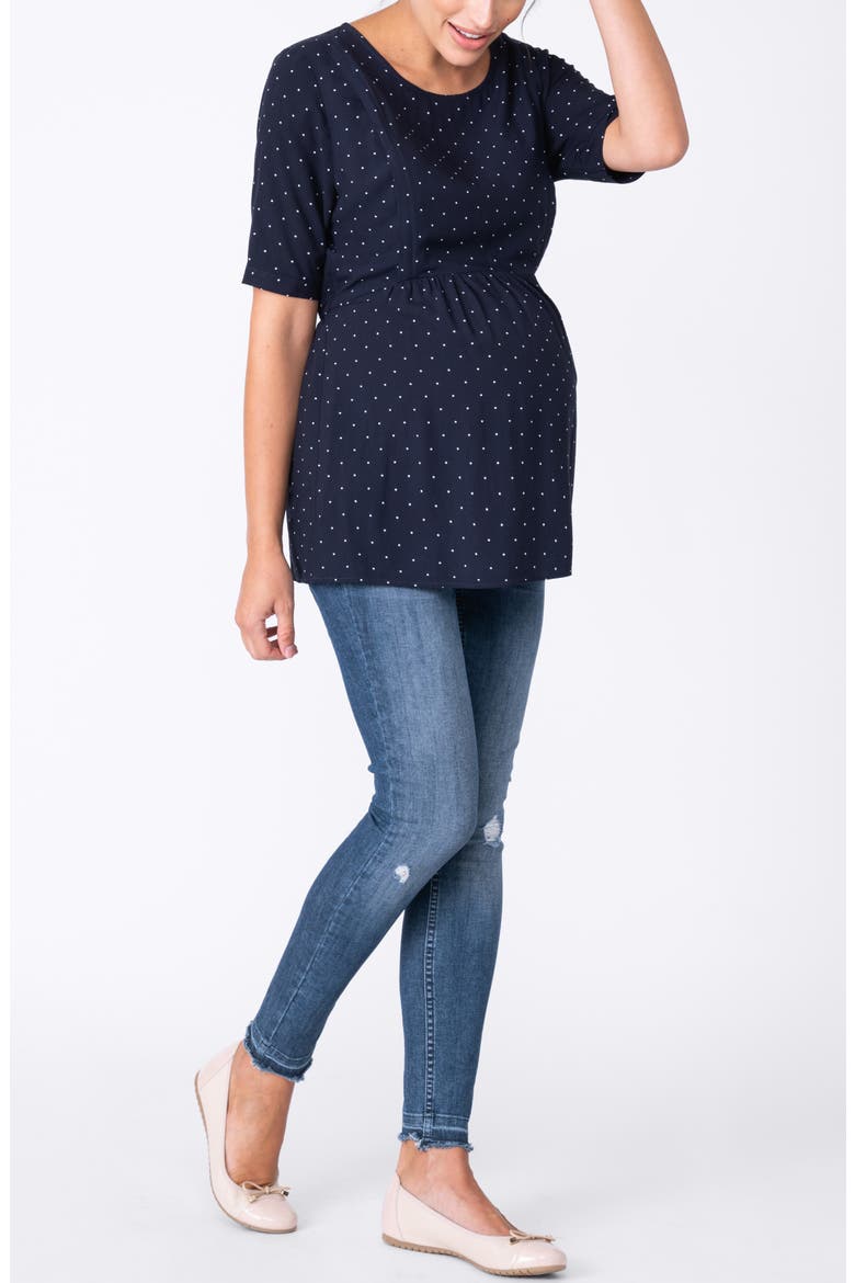 Polka Dot Maternity/Nursing Top, Alternate, color, NAVY DOT