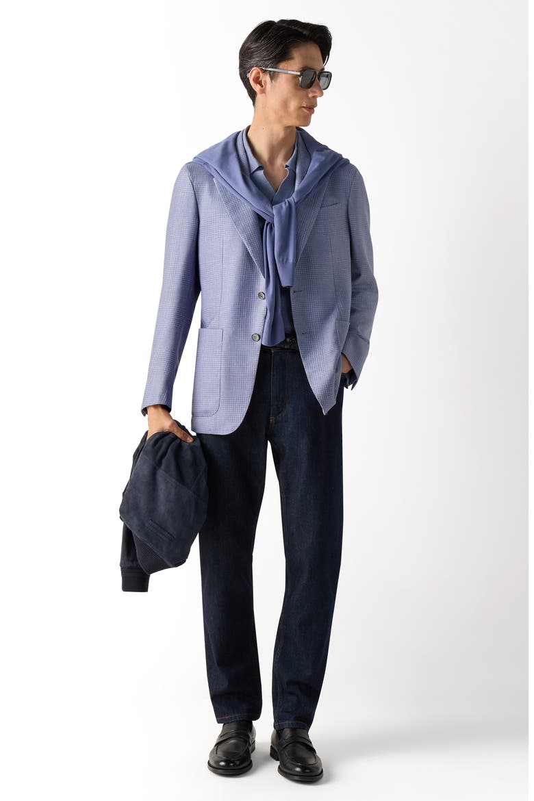 Glen Check Cashmere, Silk & Linen Cardigan Jacket, Alternate, color, LILAC