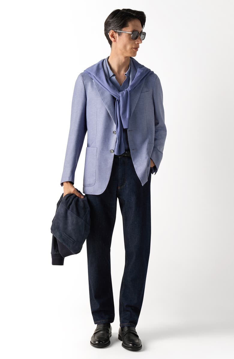 ZEGNA Glen Check Cashmere, Silk & Linen Cardigan Jacket, Alternate, color, Lilac