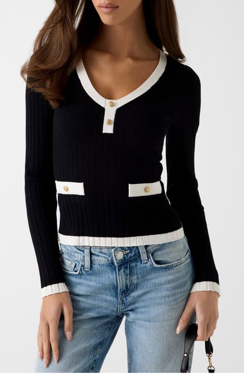 Laurel Tipped V-Neck Sweater
