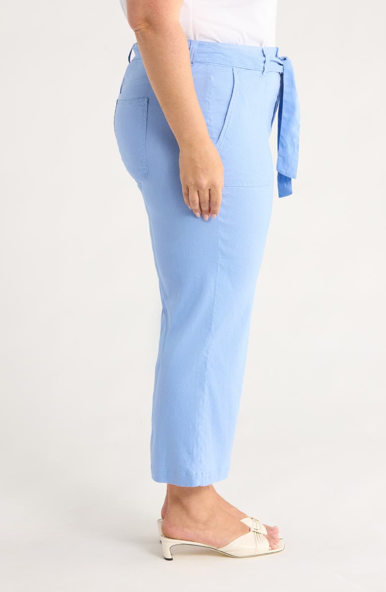 Liverpool Los Angeles Belted Linen Blend Wide Leg Crop Pants, Alternate, color, Chambray Blue