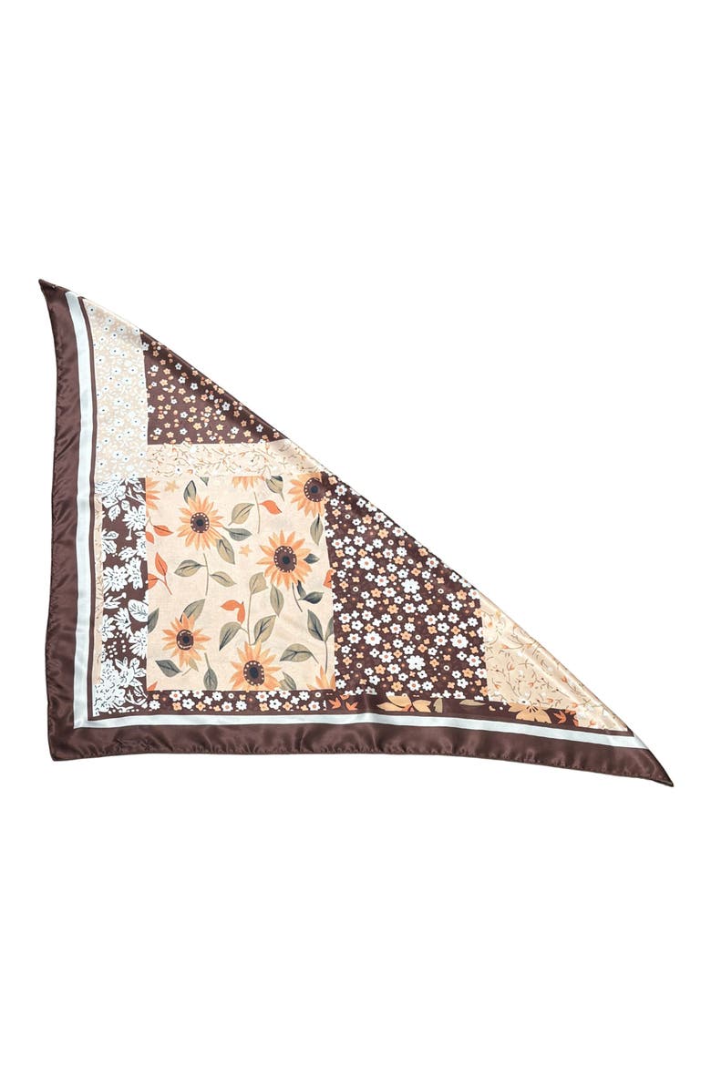 Floral Satin Scarf, Alternate, color, BROWN