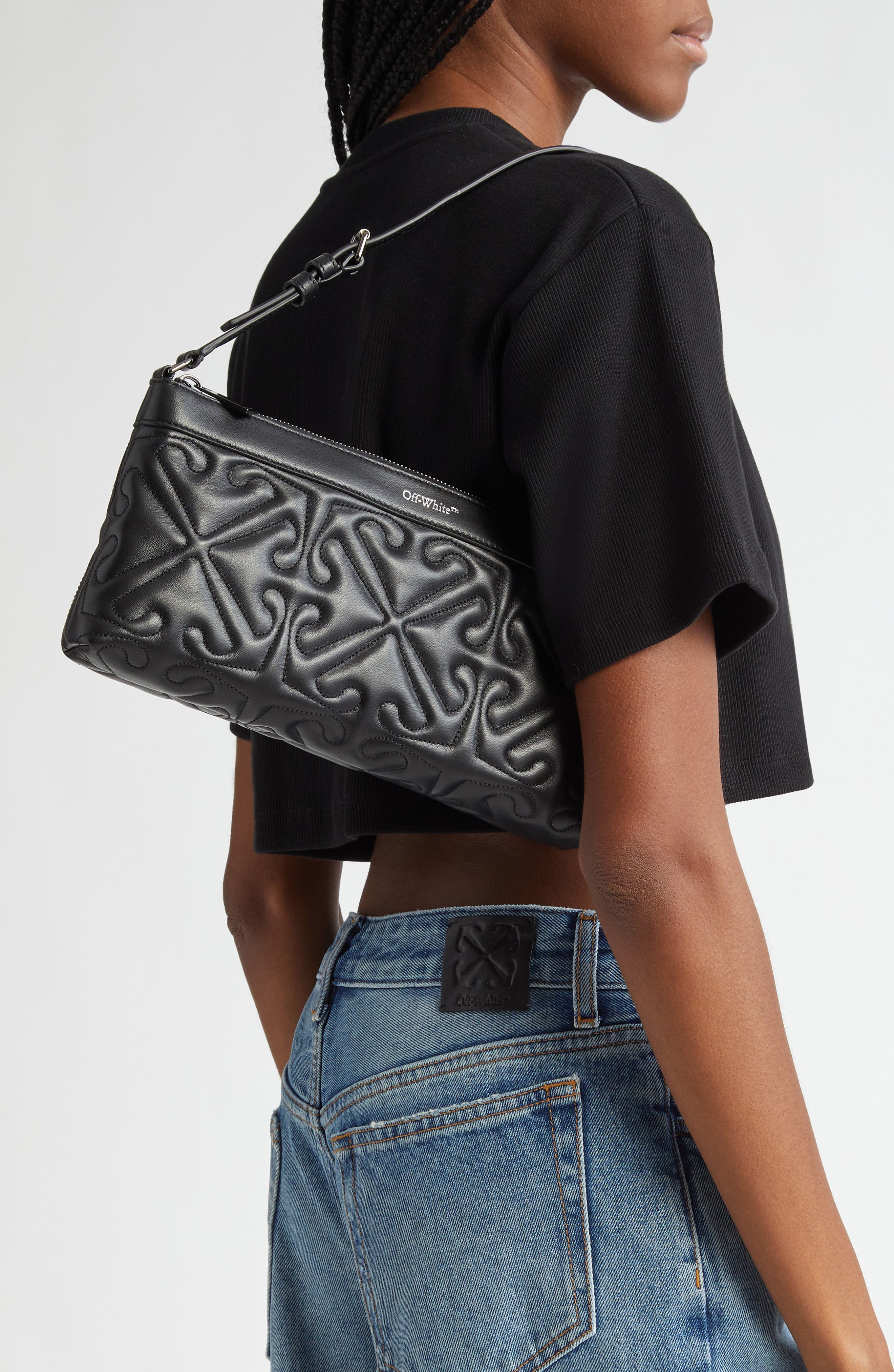 Arrow Quilted Leather Shoulder Bag, Alternate, color, 1000 BLACK