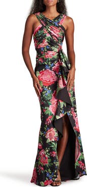 Tadashi Shoji Twist Front Pleated Mermaid Gown