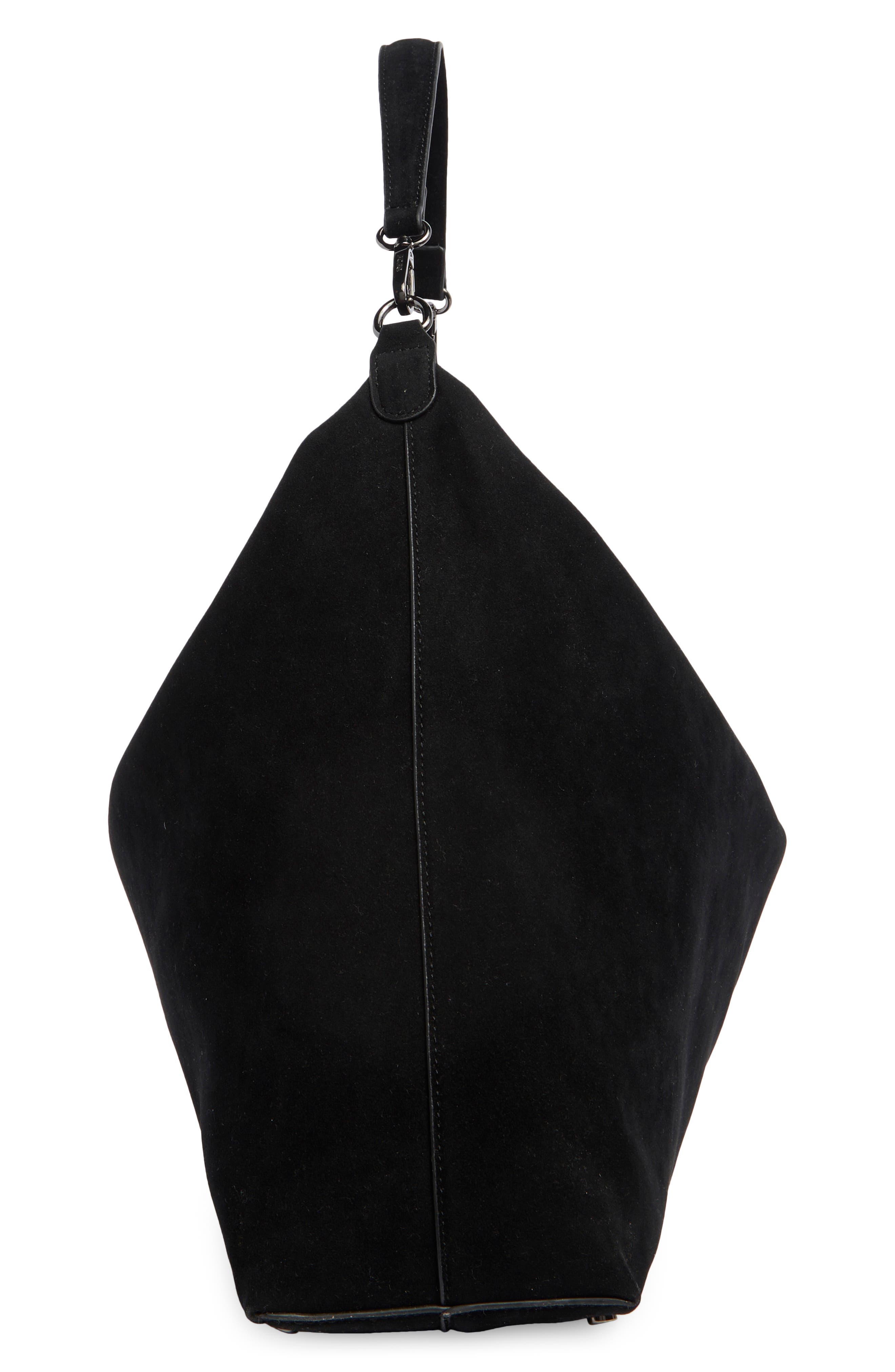 Faux Suede Hobo Bag, Alternate, color, BLACK