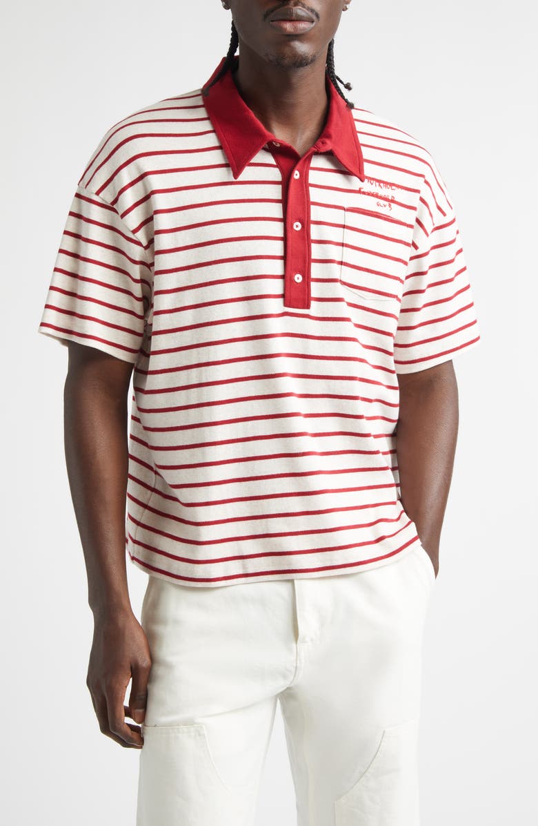 STOCKHOLM SURFBOARD CLUB Stripe Organic Cotton Pocket Polo, Main, color, Red Stripe