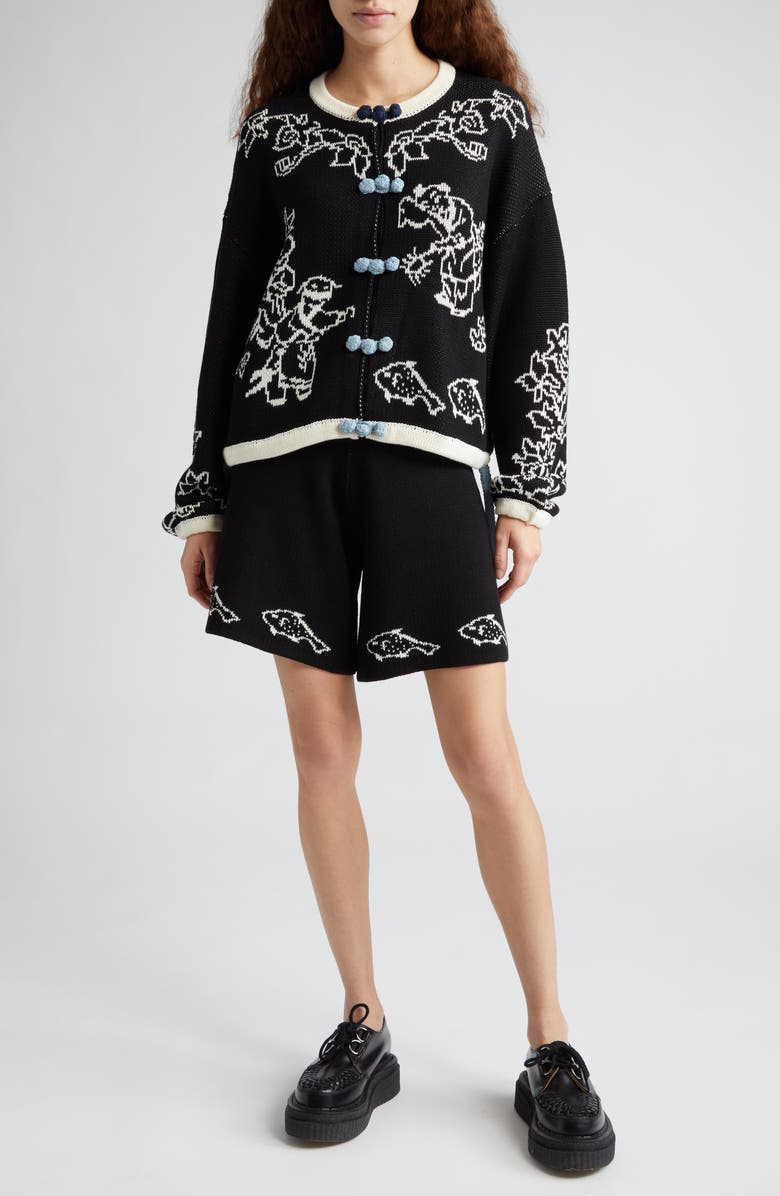 YanYan Laza Fish Jacquard Knit Cotton Shorts, Alternate, color, 