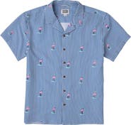 Party Pants Mingo Weekender Stripe Flamingo Print Seersucker Camp Shirt