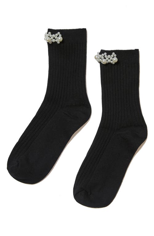Stems Faux Pearl Cluster Rib Crew Socks In Brown