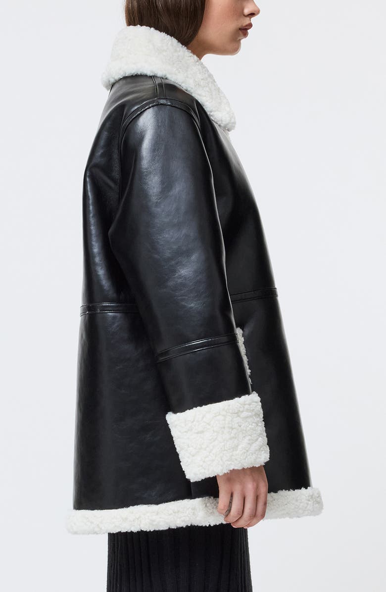 French Connection Ajani Faux Leather & Faux Fur Coat, Alternate, color, Black Cream