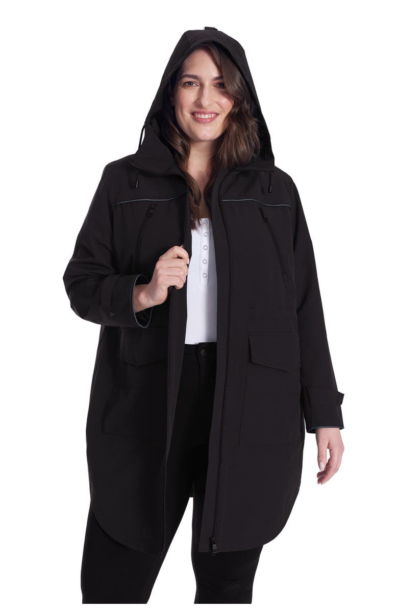 Alpine North Kusawa Plus Size - Mid-length Hooded Drawstring-Waist Raincoat, Alternate, color, Black