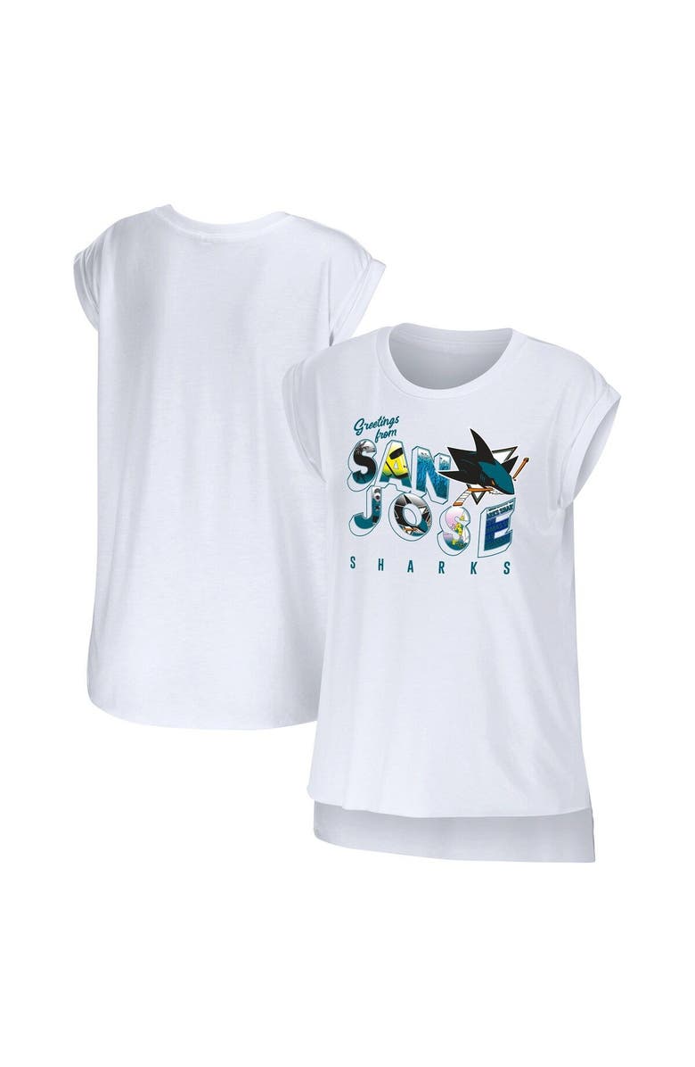 WEAR by Erin Andrews Women's WEAR by Erin Andrews White San Jose Sharks Greetings From Muscle T-Shirt, Main, color, White