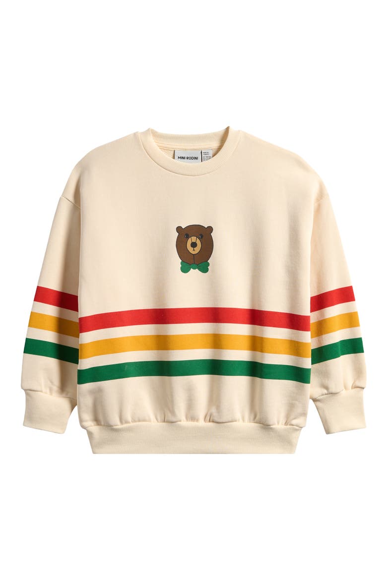 Kids' Bear Stripe Organic Cotton Crewneck Sweatshirt, Main, color, OFF-WHITE