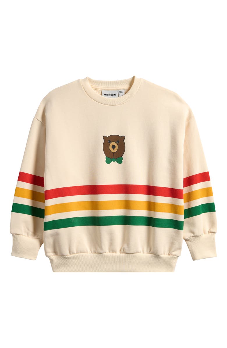 Mini Rodini Kids' Bear Stripe Organic Cotton Crewneck Sweatshirt, Main, color, Off-White
