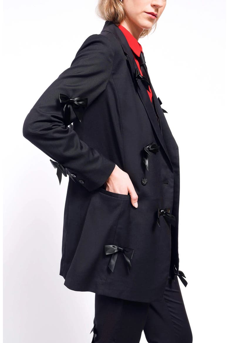 The Empower Bows Double Breasted Blazer, Alternate, color, BLACK