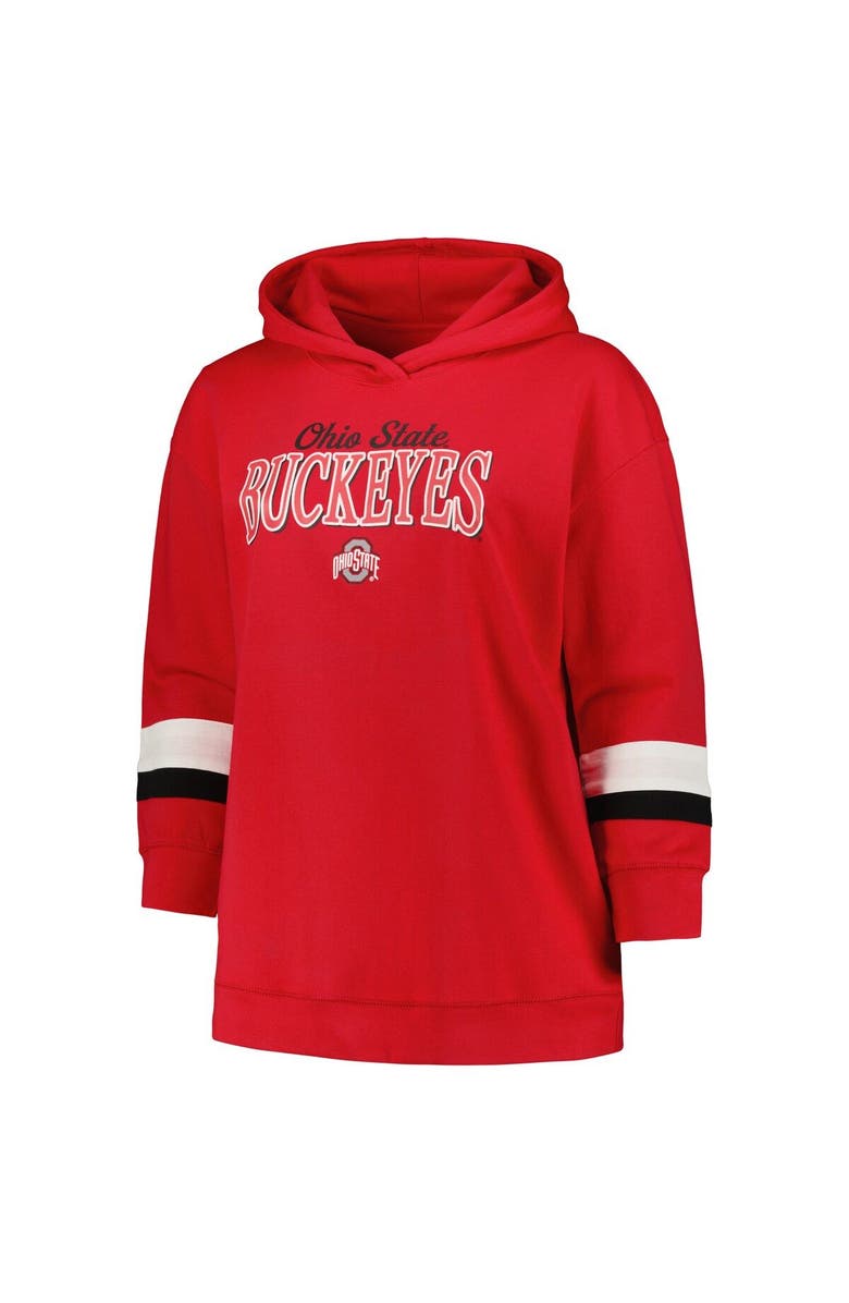 PROFILE Women's Profile Scarlet Ohio State Buckeyes Plus Size Badge Bridge Stripe Pullover Hoodie, Alternate, color,