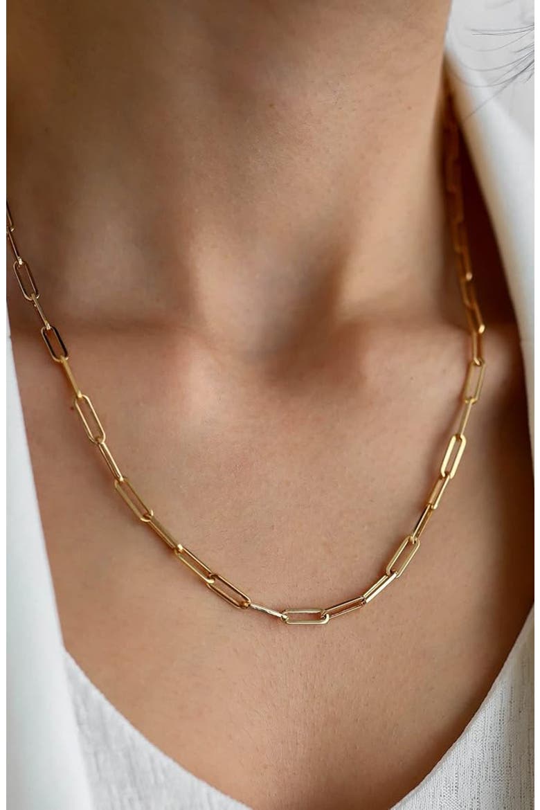 14K Yellow Gold Hollow 8mm Paper Clip Chain Necklace, Alternate, color, GOLD