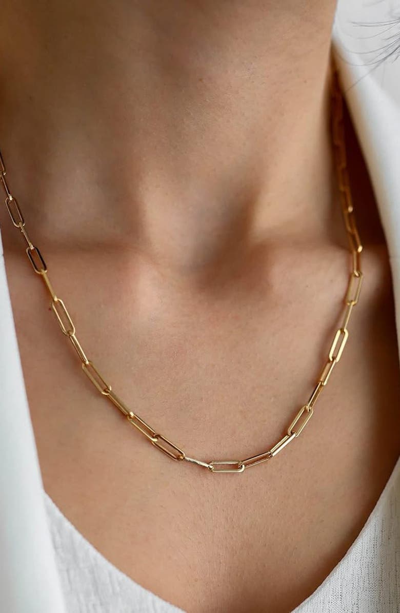 BEST SILVER 14K Yellow Gold Hollow 8mm Paper Clip Chain Necklace, Alternate, color,