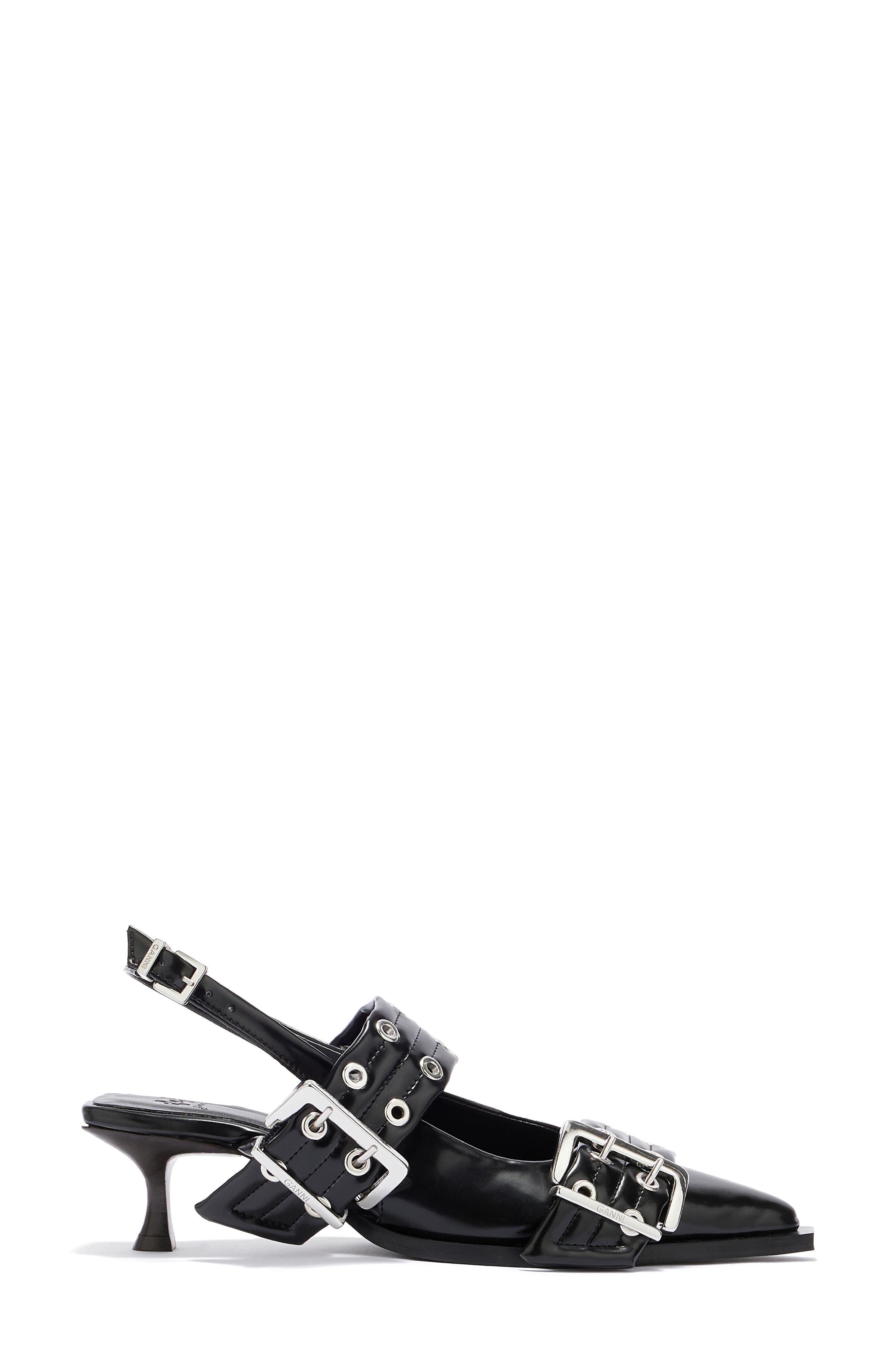 Ganni Pointed Toe Slingback Pump, Alternate, color, Black