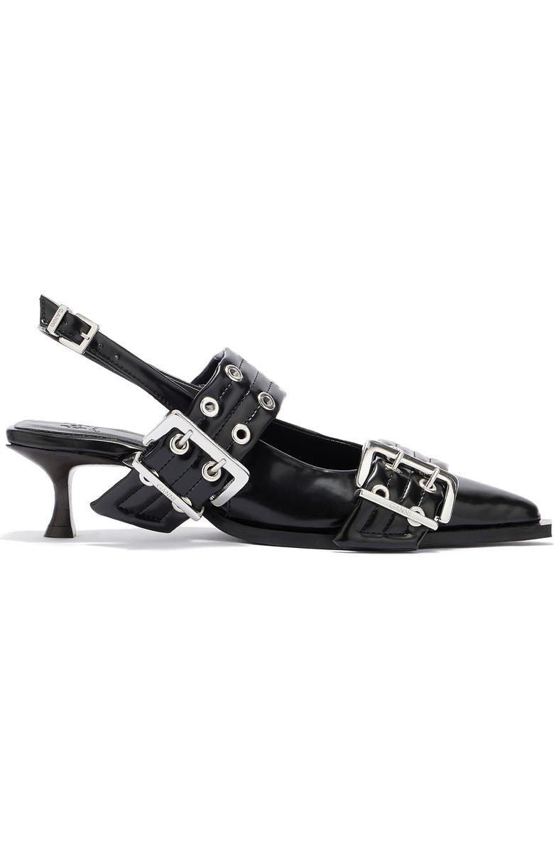 Ganni Pointed Toe Slingback Pump, Alternate, color, Black