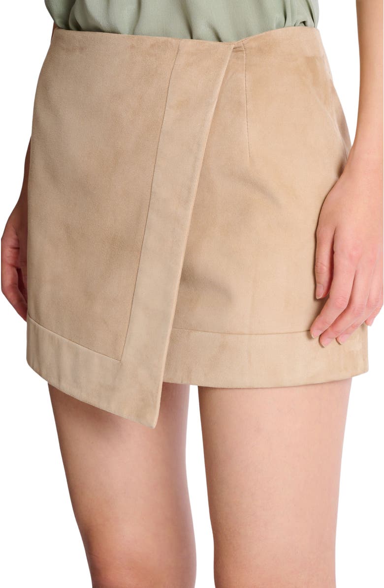 Balmain Suede wrap skirt, Alternate, color, Beige