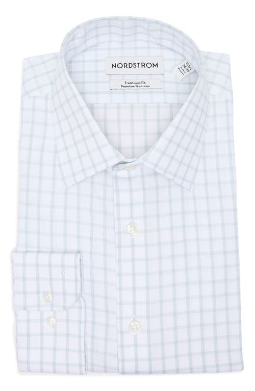 Nordstrom Premium Non-iron Trim Fit Windowpane Check Dress Shirt In Green Window