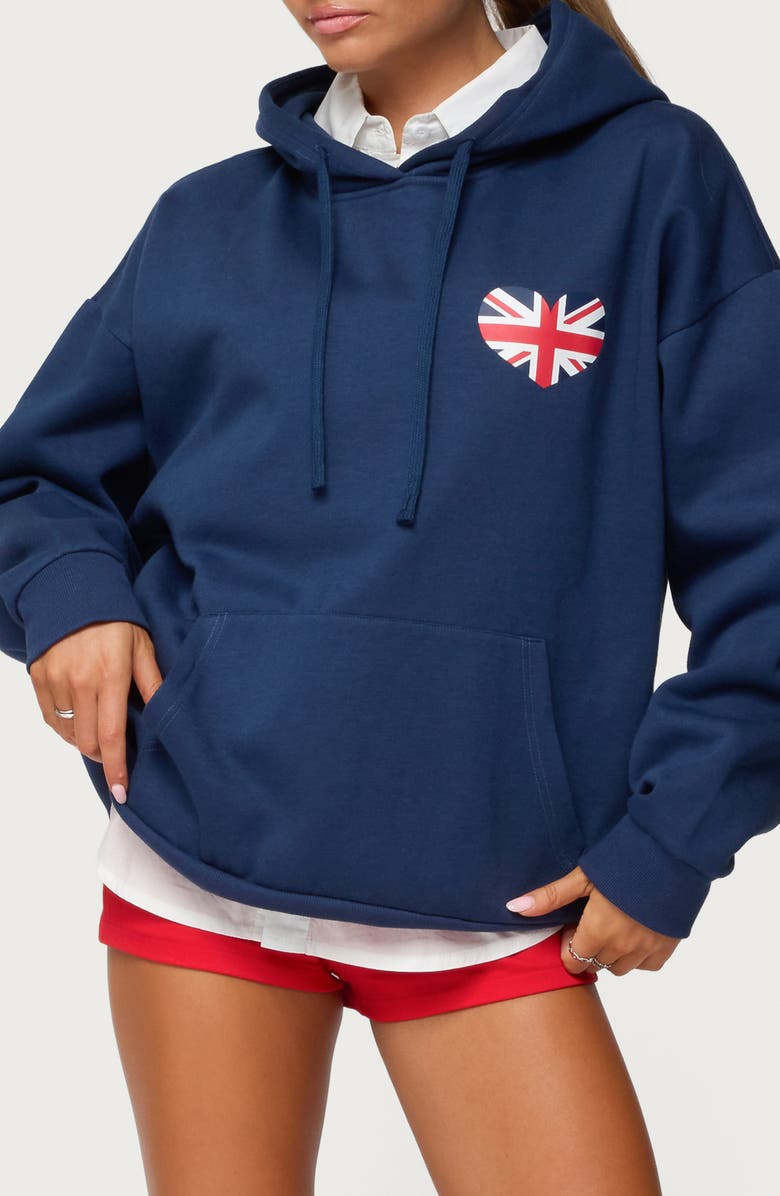 EDIKTED Love London Oversize Hoodie, Main, color, Navy