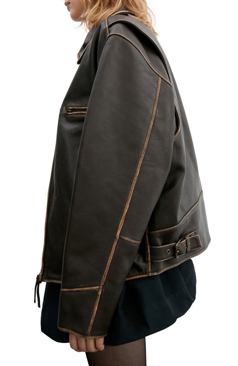 MANGO Oversize Distressed Leather Jacket, Alternate, color,