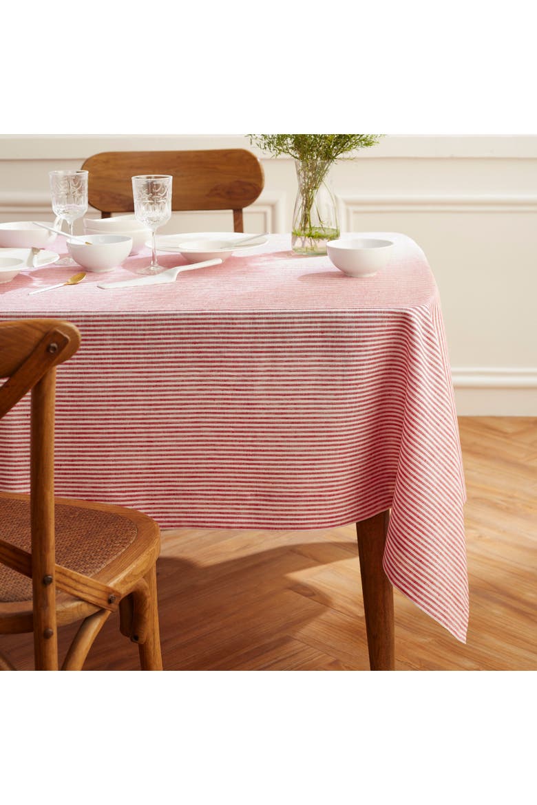 Linen Tablecloth - Narrow Stripe, Main, color, Red and White
