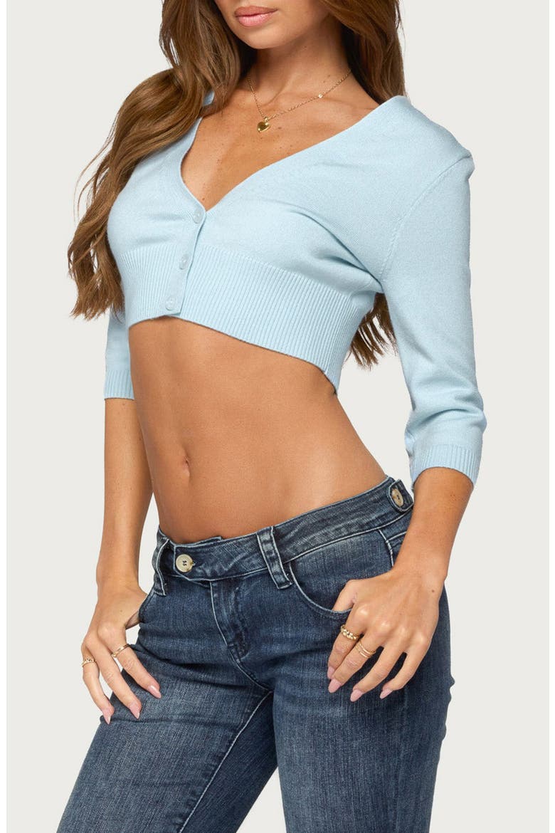 Sanda Three-Quarter Sleeve Crop Cardigan, Alternate, color, LIGHT-BLUE