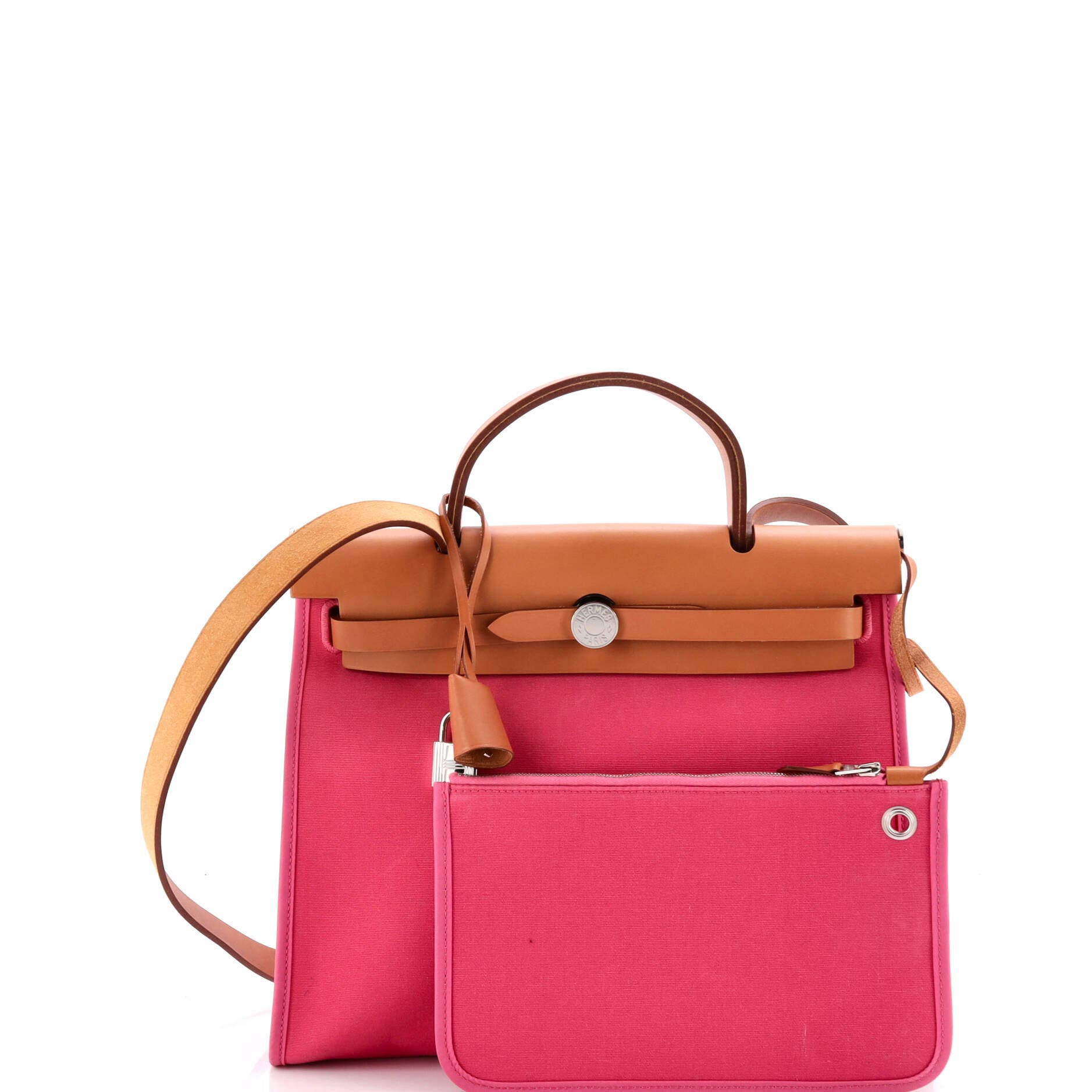 Pre-Owned Hermes Herbag Zip Leather and Toile 31, Alternate, color, Rose Tyrien