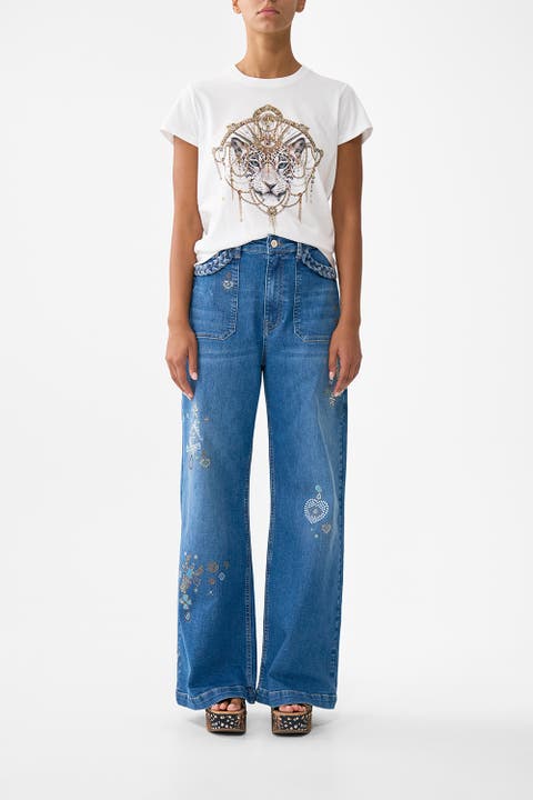 Slim Fit Round Neck T-Shirt - White/Gold