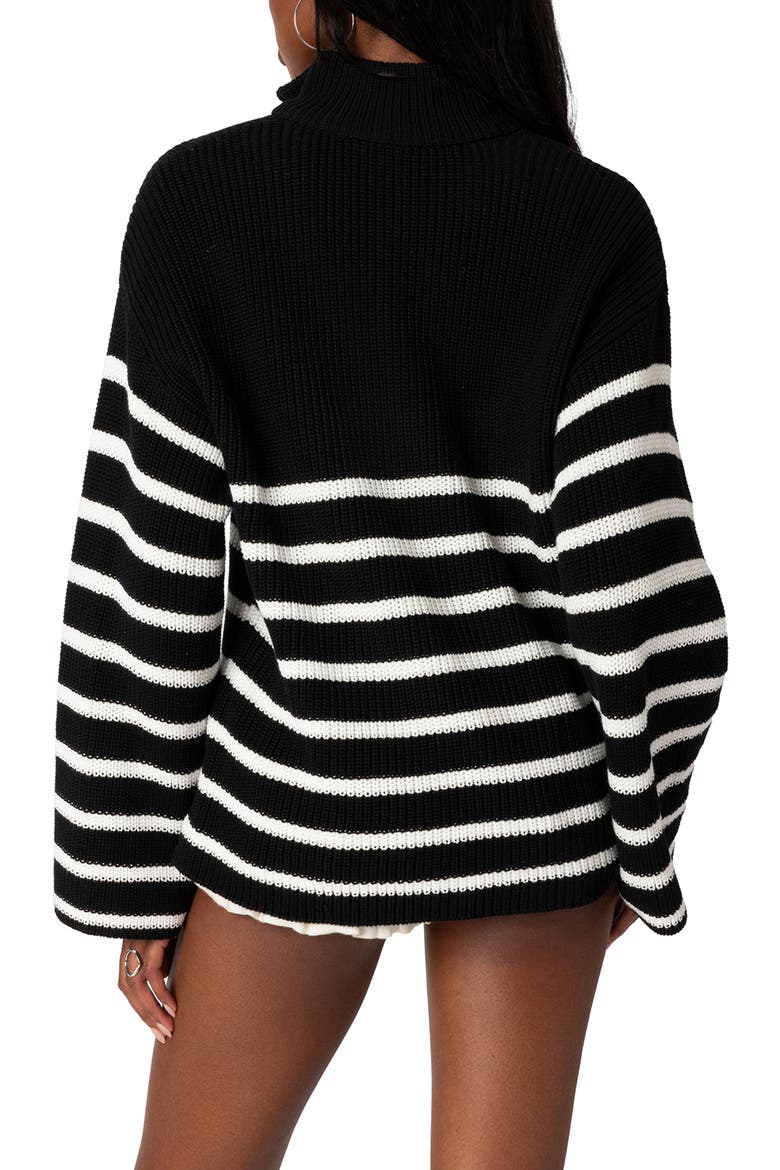Stripe Oversize Quarter Zip Sweater, Alternate, color, BLACK-AND-WHITE