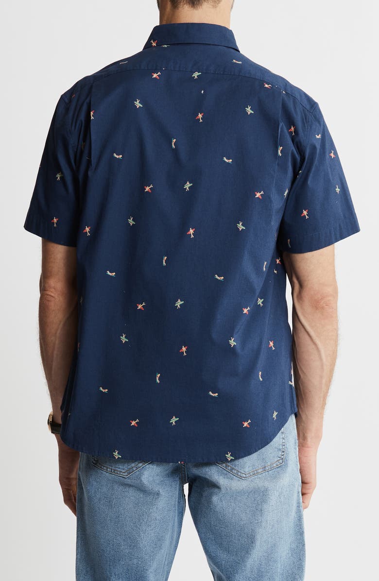 JACHS Bay Stretch Oxford Short Sleeve Shirt, Alternate, color, Navy Surfer Print