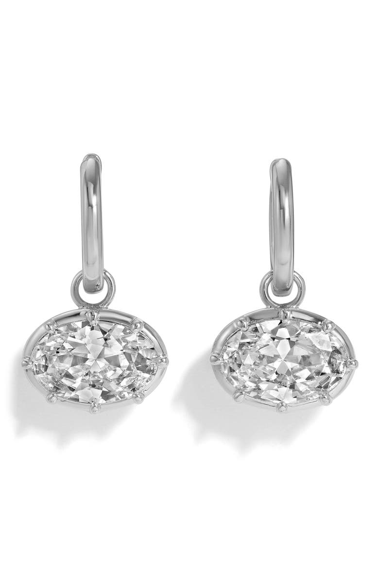 Cleo Oval Cubic Zirconia Charm Huggie Hoop Earrings, Main, color, SILVER