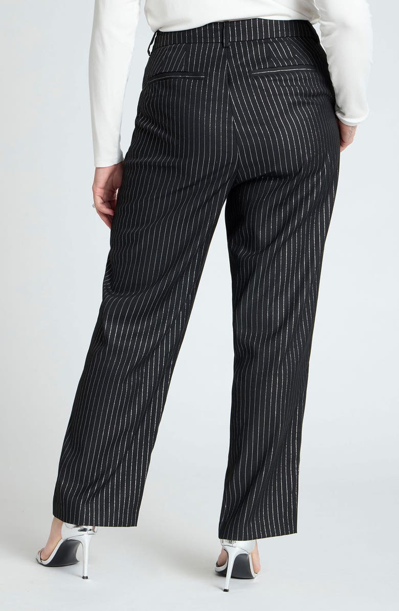 ELOQUII Metallic Pinstripe Straight Leg Pants, Alternate, color, 