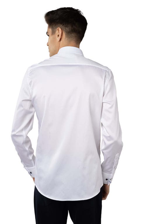 Luchiano Visconti White On White Self Stripe Jacquard Shirt In White