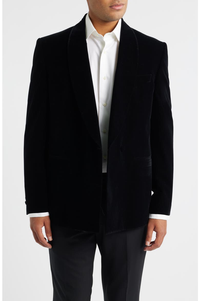 Ellis Double Breasted Black Super 130s Wool Blend Velvet Dinner Jacket, Main, color, BLACK
