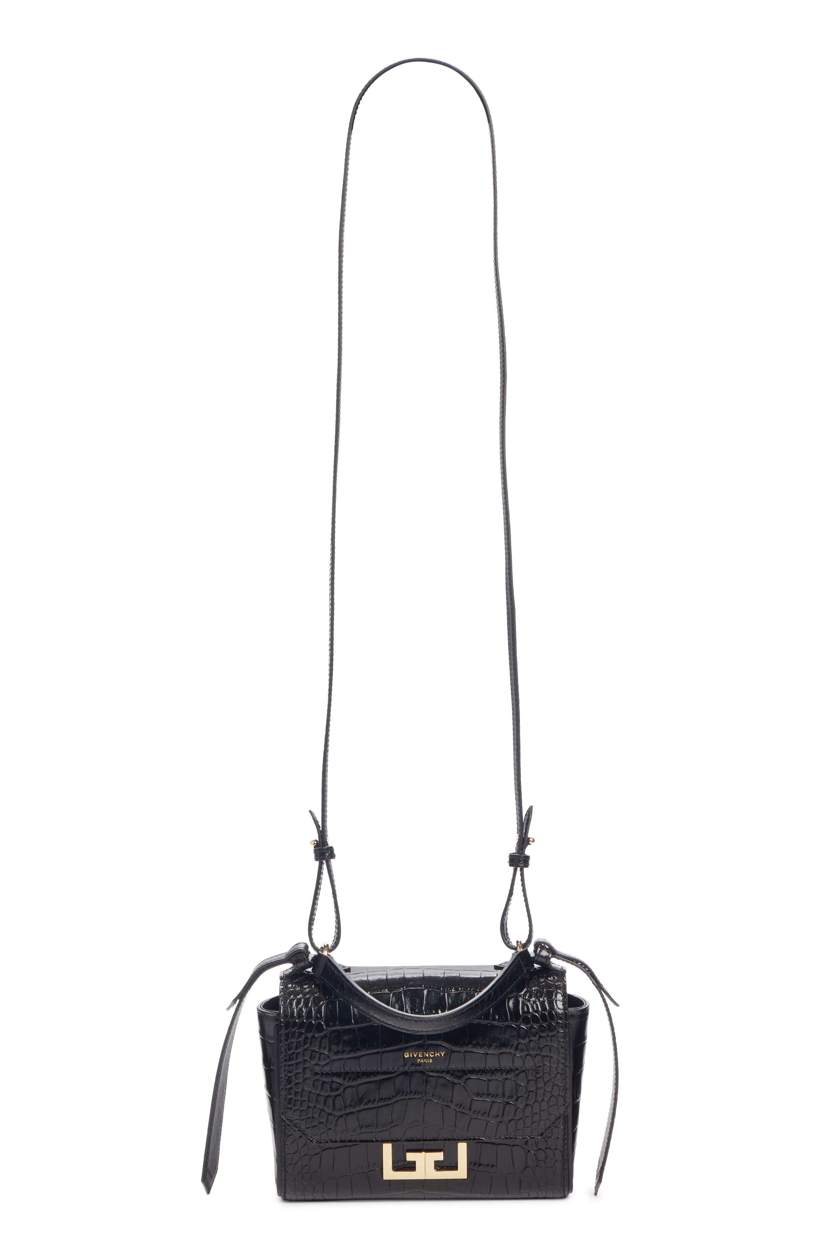Mini Eden Croc Embossed Calfskin Top Handle Bag, Alternate, color, BLACK
