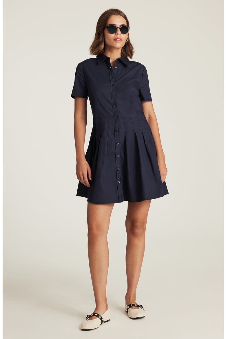 Pleated Cotton Mini Shirtdress, Alternate, color, NAVY BLAZER