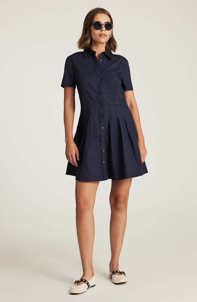 Mavi Jeans Pleated Cotton Mini Shirtdress, Alternate, color, 