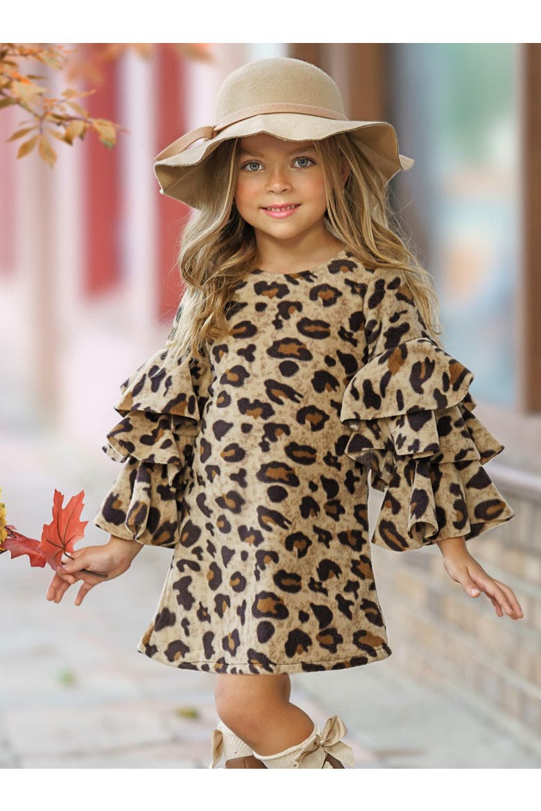 Spots In Style Animal Print Bell Sleeve Dress, Alternate, color, Brown