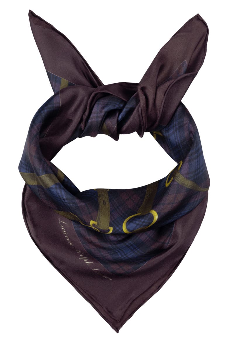 Equestrian Plaid Silk Square Scarf, Main, color, DARK GARNET