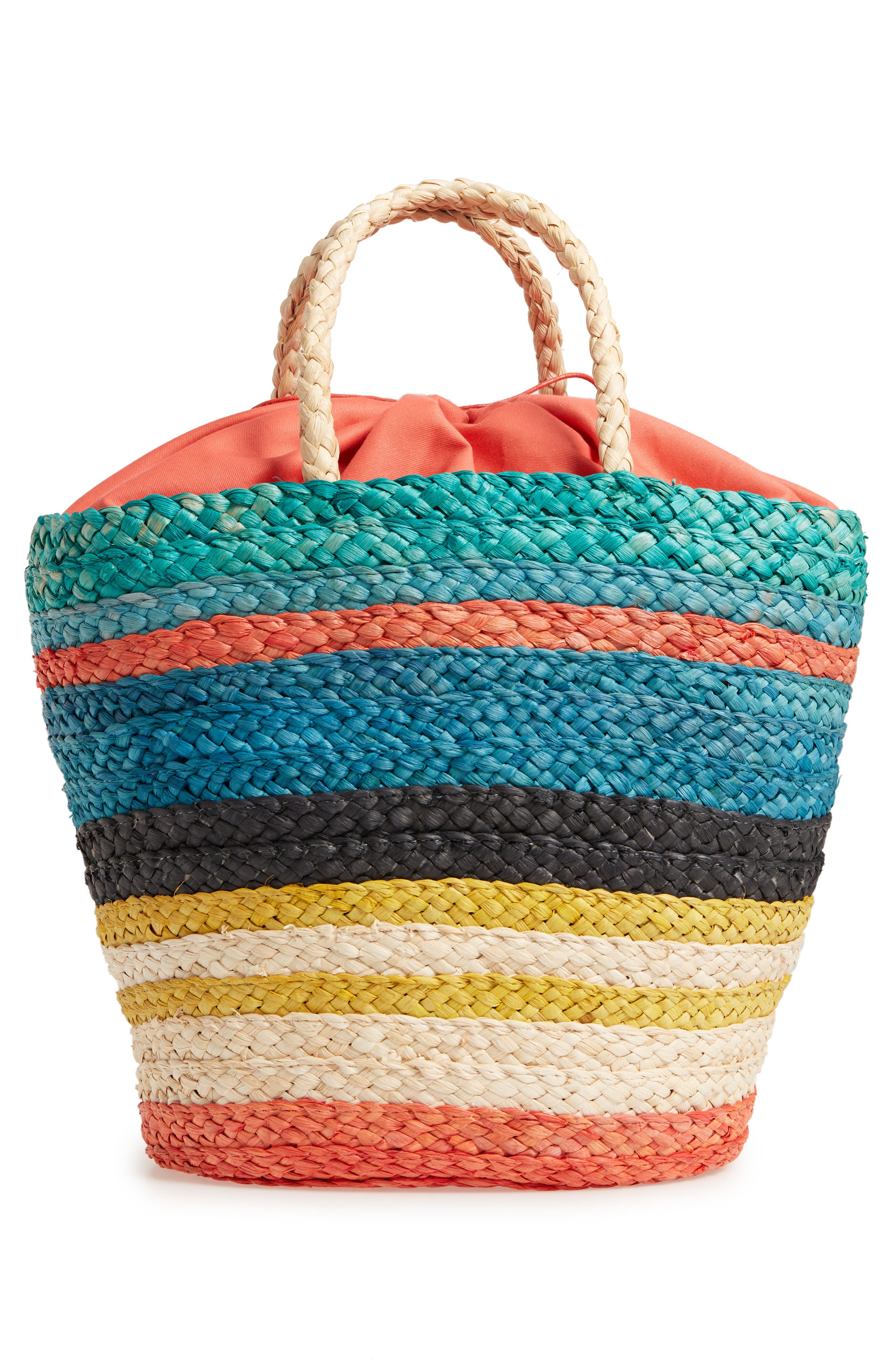 Nordstrom Stripe Woven Cornhusk Tote, Alternate, color, 