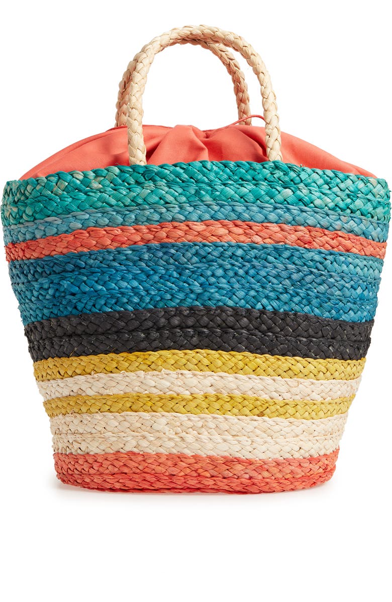 Nordstrom Stripe Woven Cornhusk Tote, Alternate, color,