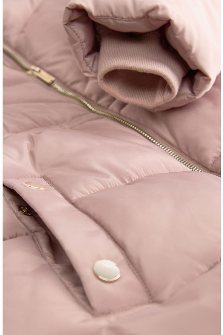 Kids' Hooded Puffer Coat with Faux Fur Trim, Alternate, color, TOFFEE PINK