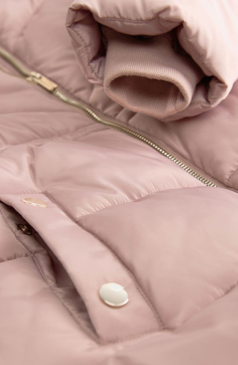 NEXT Kids' Hooded Puffer Coat with Faux Fur Trim, Alternate, color, Toffee Pink