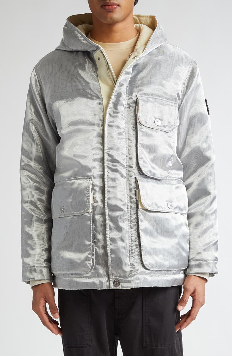Stone Island Hooded Metallic Down Jacket, Main, color, 