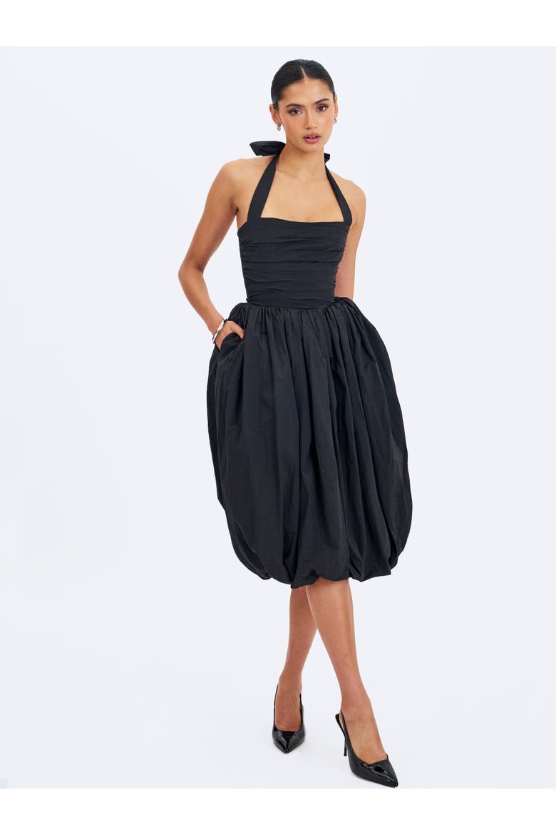 Veradis Taffeta Halter Bubble-Hem Midi Dress, Alternate, color, Black